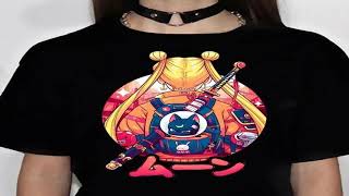 Moon Cat Tshirt Women Anime Harajuku Manga T-shirts Female Comic Graphic Japanese Clothes