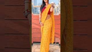 Yellow Saree With Contrast Blouse Designs #colourcombination #yellow #saree