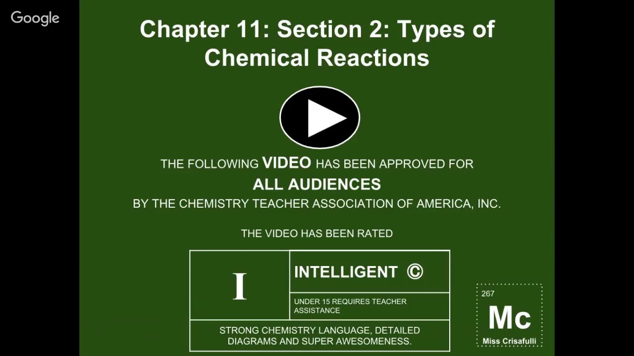 Pearson Chemistry Chapter 11: Section 2: Types Of Chemical Reactions ...