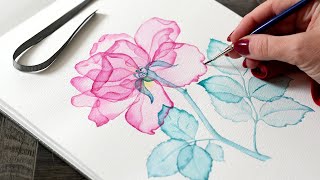 Transparent Rose 🌹 Full Watercolor Tutorial for Beginners