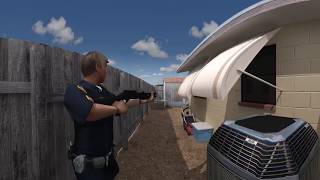 Virtual reality walk through of 3D crime scene.