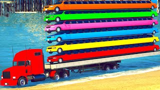 Long Cars Transportation with Truck on Beach - Deep Water vs Car - GTA 5