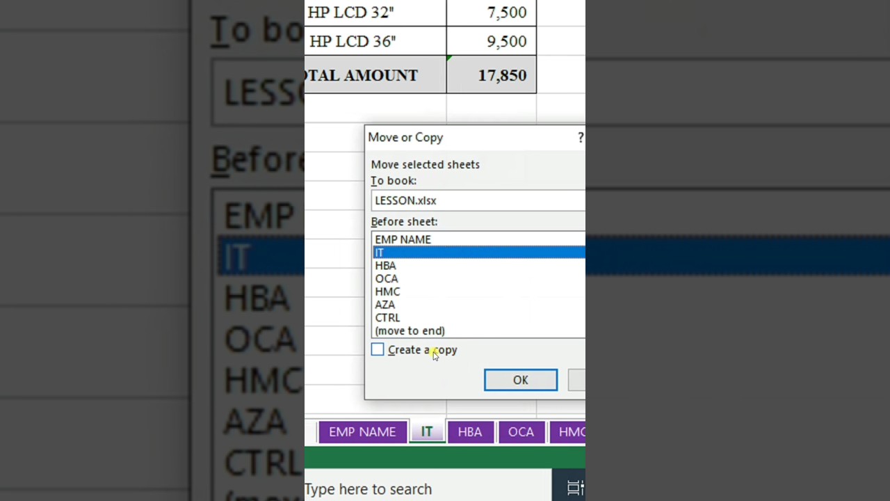 Create Copy & Move Excel Sheet From Workbook #excelshortsvideo #exceltutorial #youtubeshorts #shorts