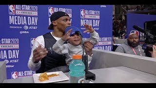 Russell Westbrook Brings Son To Podium, Talks Joining James Harden | NBA All-Star 2020 Media Day