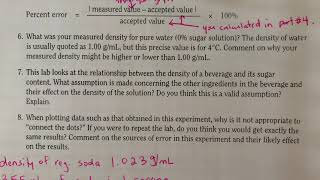 Beverage Density Lab: How to approach Questions 7 & 8 in the Post-Lab