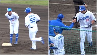 細川がメヒアから右中間への豪快ホームラン！！ハイタッチで迎える立浪監督！ (2024/02/16)