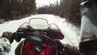 SnowStig riding Yamaha Apex on VAST Snowmobile Trail 106C