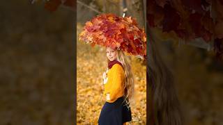 Easy idea for fall photography - #diy umbrella covered by maple leaves #fallphotography