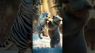 Epic Showdown: White Tiger vs Sloth Bear in a Winter Wonderland#entertainment #shorts