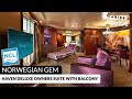 NCL Gem | Haven Deluxe Owner's Suite with Balcony Tour & Review 4K | Norwegian Cruise Lines