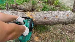 Cut logs with a chainsaw