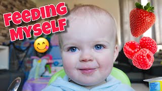 ISLA EATS | CUTE BABY loves EATING FOOD! Chubby CHEEKS feeding herself | ASMR