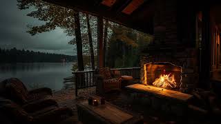Cozy Rain on Porch with Crackling Fireplace and Gentle Rain Sounds to Relaxing and Sleeping