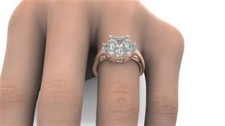 3.50 tcw Radiant \u0026 Half Moon 3 Stone Engagement Ring Solid 14k Rose Gold  on a finger