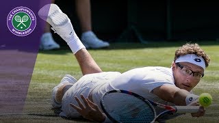 Denis Istomin falls over to return Nick Kyrgios serve | Wimbledon 2018