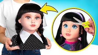 Doll Makeover Into Wednesday Addams and DIY The Thing || CRAFTS IDEAS