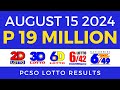 Lotto Result Today 9pm August 15 2024 | PCSO Complete