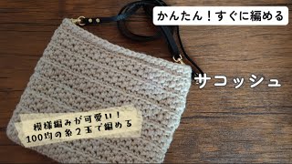 #111【編み物】サコッシュ編み方動画😊簡単ラメ入り毛糸でとっても軽いこれから持ちたいサコッシュを編みました