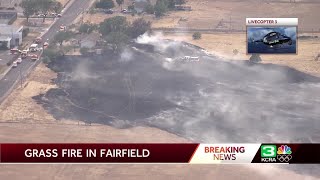 Crews battle 3-alarm vegetation fire in Fairfield