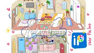 Art Vlog🎨🌱Digital Drawing| Drawing A Rented House with Ibis paint🎨 Relax Drawing🌸 Kontrakan 3 petak🏠