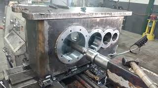 Line Boring Gearbox Housing In Lathe