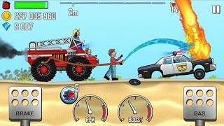 Hill Climb Racing - FIRE TRUCK in Beach Big Fire on POLICE CAR - Gameplay 1@/ZA Games 1