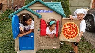 Zidane Deliver pizza to Hadil and Heidi playhouse