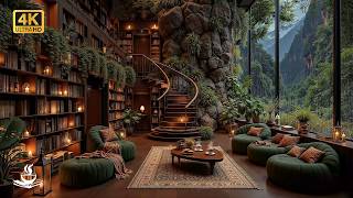 Rainy Mountain Library Retreat ☕ Smooth Jazz Piano by the Spiral Staircase for Reading & Relaxation