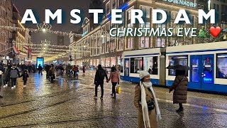 AMSTERDAM- Christmas Walk | Christmas Eve in Amsterdam Central | Last Busy Christmas Shopping🎄🇳🇱