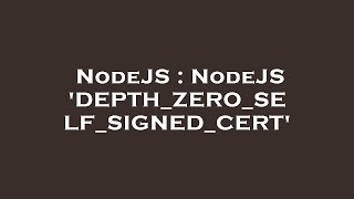 NodeJS : NodeJS 'DEPTH_ZERO_SELF_SIGNED_CERT'
