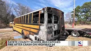 School bus catches fire after crash with students on board