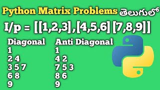 Matrix Diagonal & Anti Diagonal | Python Matrix Problems | Interview Preparation