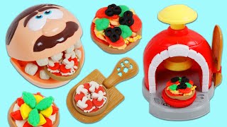 Feeding Mr. Play Doh Head Pizza Using Play Dough Stamp N Top Pizza Toy Oven!