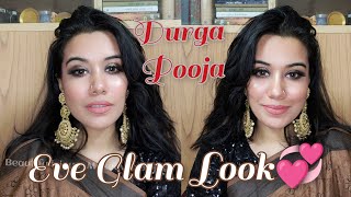 DEWY FESTIVAL GLAM Look|Durga Pooja Eve Glam,2021|Bronzy Eyelook😍|TikTok Blush Hack@makeoverbyjoe