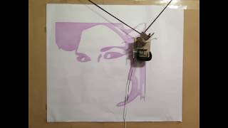 Polar Plotter drawing a portrait, (vertical plotter, v plotter, polargraph, wall plotter)