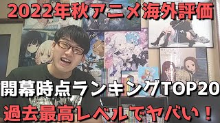 【2022年秋アニメ】「海外評価」開幕時点ランキングTOP20【MyAnimeList（マイアニメリスト）さん参照（スコア順・メンバー数・投票数も合わせて紹介）】【過去最高レベルでヤバい！】