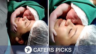 Newborn Baby Clings to Mum's Face