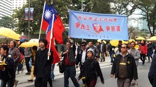 中華民國旗幟下的蔣公中正崇德協會在「唔要假民主、我要真普選！」二‧一大遊行b