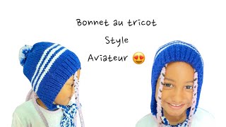 Bonnet enfant au tricot style aviateur de 4 à 5 ans 😍💝