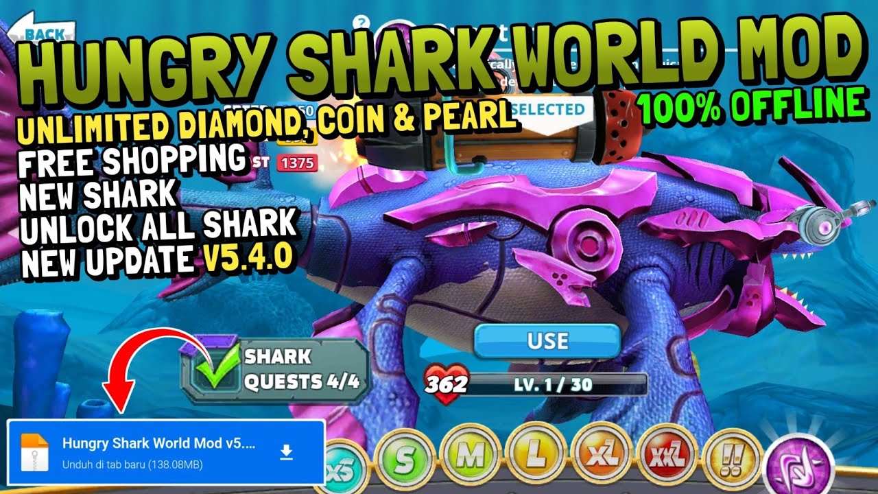 DOWNLOAD HUNGRY SHARK WORLD MOD APK V5.4.0 TERBARU 2023 || NO PASSWORD ...