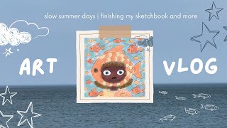 art vlog 🐠 finishing my sketchbook | lots of doodles | slow summer days and more✨