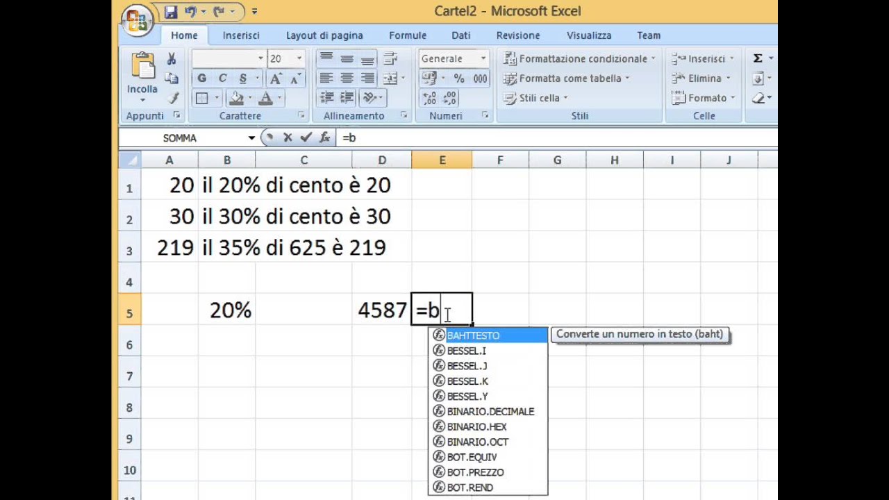 Microsoft Excel Calcolo Percentuale - YouTube