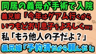 【スカッとする話】同居の義母が手術で入院。義兄嫁「今年はグアム行くから、いつも通り息子をよろしくｗ」私「もう他人の子だよ？」義兄嫁「予約済だから頼んだ！」