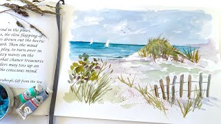 Easy to Paint Beach Sand Dunes in Loose Watercolor | Sailing Boats and Seaside Painting Tutorial