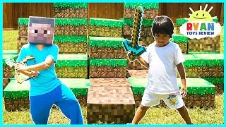 MINECRAFT In Real Life Steve vs Ryan ToysReview Minecraft Surprise Toys Hunt