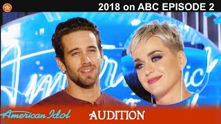 Trevor Holmes construction worker Katy Perry SWOONING BLUSHING Audition American Idol 2018 Episode 2