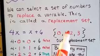 Algebra I #1.7c, Replacement sets VS Solution sets