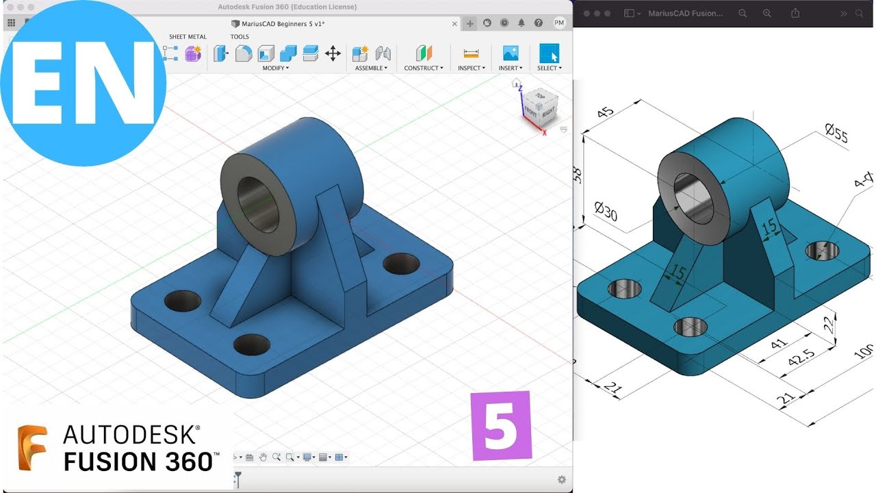 Fusion 360 Tutorial For Beginners Exercise 5 Youtube