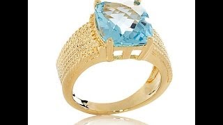 Technibond Cushion Sky Blue Topaz Bead Shank Ring