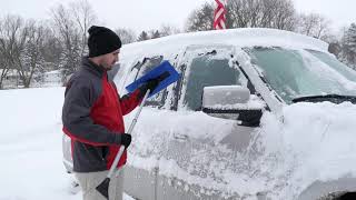 Snow Joe SJBLZD 2 in 1 Snow Broom with 18 Inch Foam Head + Large Ice Scraper |Ext Trending